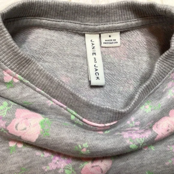 Janie & Jack Floral Jogger Crewneck Set Grey Pink Gray Size 6 LIKE NEW WORN ONCE